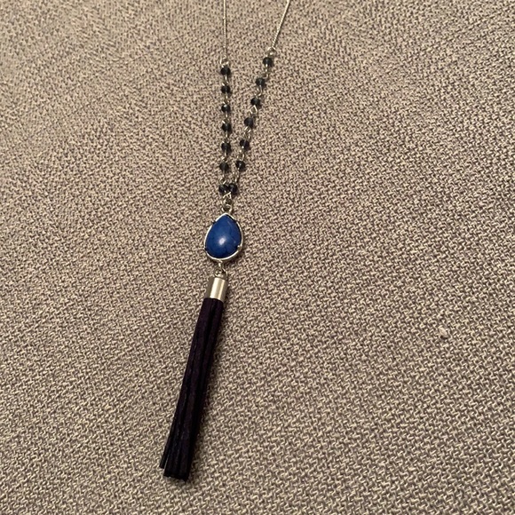 Like New Long Length Tassel Necklace with Blue Accents - Picture 8 of 11